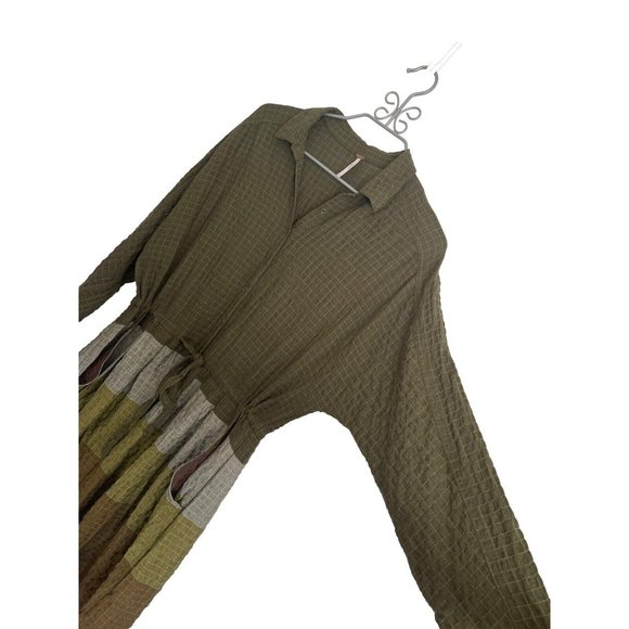 Free People Green Multi Colored Striped Pockets Drawstring Hi Lo Tunic Dress - M - Picture 5 of 6